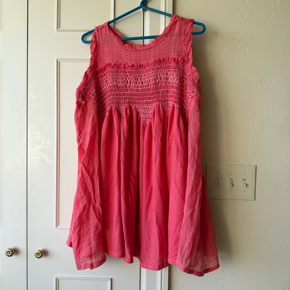 NWT Free People Sea Breeze Sleeveless Tunic Shirt Electropop (Coral) SZ Medium